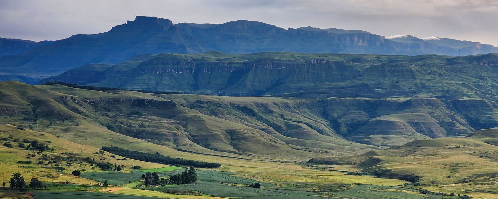 The Drakensberg escarpment above farmland